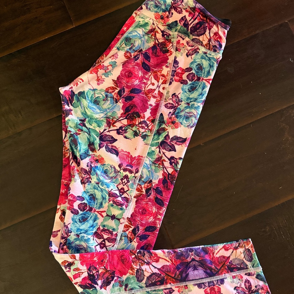 Pink Blue Floral Leggings